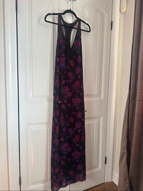 rag & bone Black Maxi Dress with Pink & Purple Floral Print